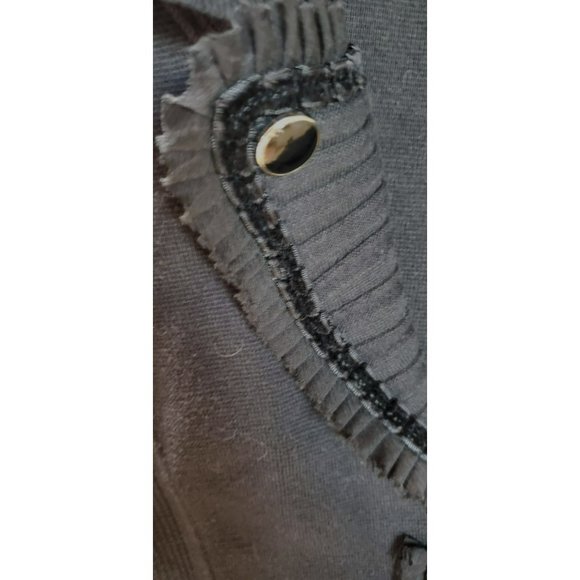 White House / Black Market Women's Black Ruffled Zip Up Cardigan with Buttons - Picture 4 of 6